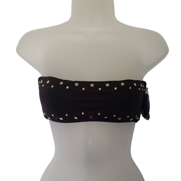 Dolce Vita Stella Studded Bandeau Bikini Top Size S‎ Black Gold Silver Metallic - Picture 5 of 13